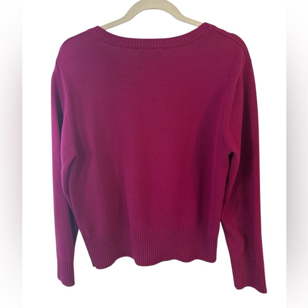Talbots Petites Magenta Sweater Size L Split Neck Cotton Knit - Picture 4 of 5